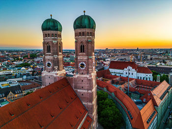 High angle view of buildings in city