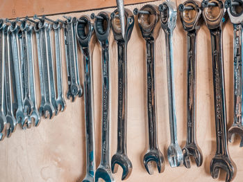 Close-up of clothes hanging on wall