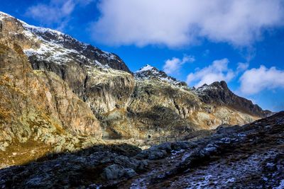 Rock formations on mountain against sky