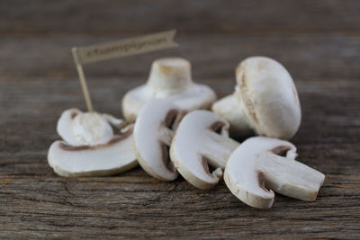 Close-up of chopped mushrooms on table