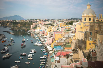 High angle view of townscape against sky