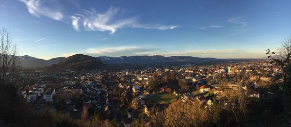 High angle view of town against sky