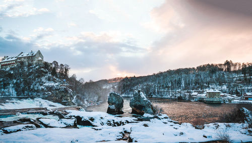 Scenic view of mountains against sky during winter