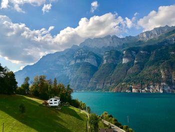 Scenic view of mountains against sky