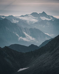 Scenic view of snowcapped mountains against sky