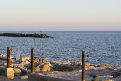 Scenic view of sea against clear sky