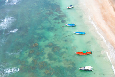 High angle view of boats in sea