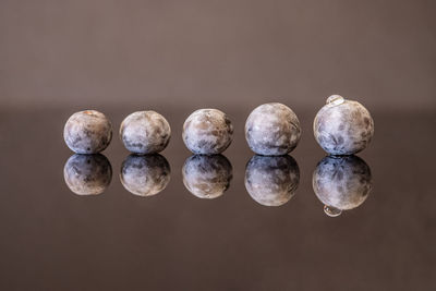 Close-up of stacked on table