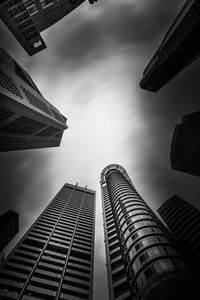 Low angle view of modern buildings against sky