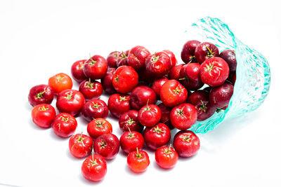 Close-up of cherries against white background