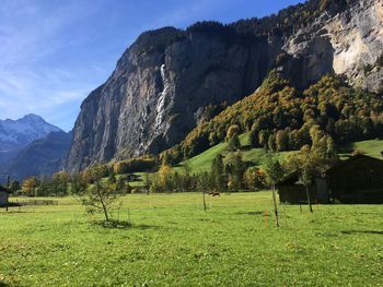 Scenic view of field against mountains