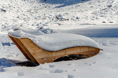 High angle view of snow covered field