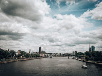 Bridge over river with buildings in background