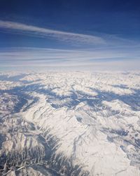 Aerial view of snow covered landscape