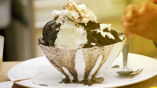 Close-up of ice cream in plate on table