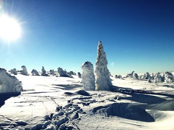 Scenic view of snowcapped mountains against clear sky