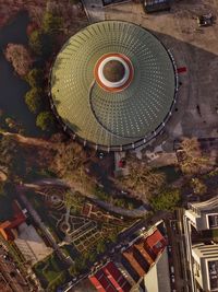 Aerial view of trees and buildings in city