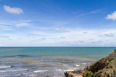 Scenic view of sea against blue sky