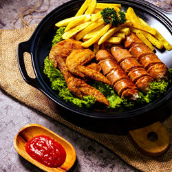 High angle view of food on table