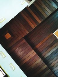 High angle view of wooden table