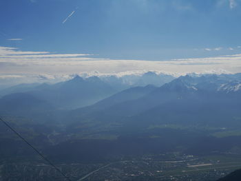 High angle view of mountain range against sky