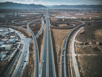 High angle view of highway in city