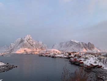 Scenic view of lake against sky during winter