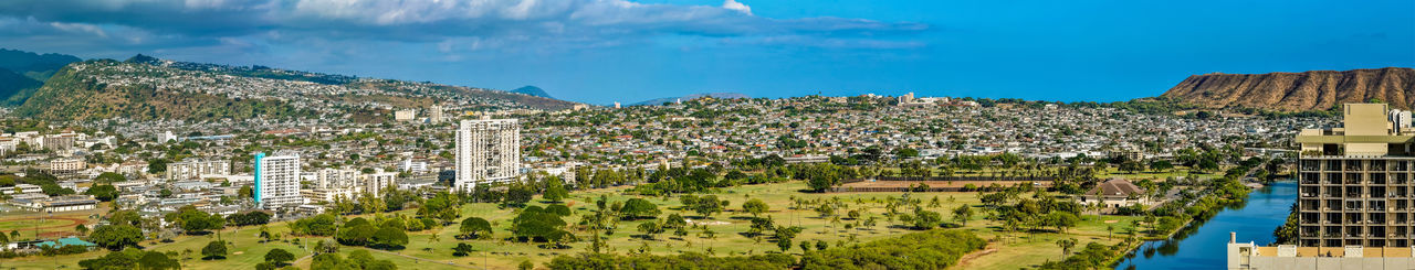 Panoramic view of townscape against sky