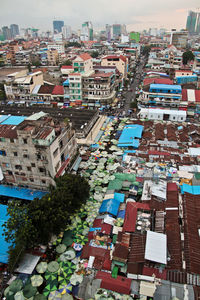 High angle view of buildings in city