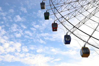 Low angle view of overhead cable cars against sky