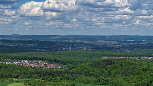 High angle view of townscape against sky