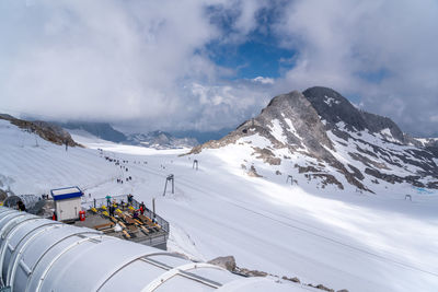 Scenic view of snowcapped mountains against sky