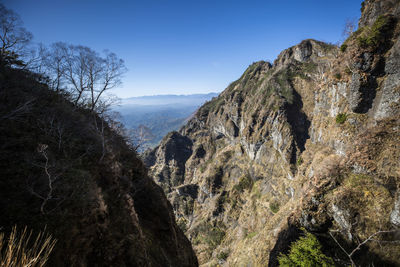 Scenic view of rocky mountains against clear sky