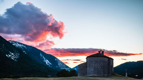 Scenic view of mountains at sunset