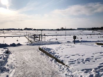 Scenic view of frozen sea against sky