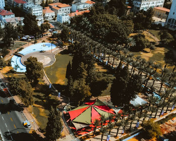 High angle view of buildings in city