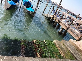 High angle view of boat in water