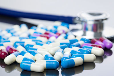 Close-up of capsules on table