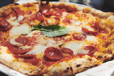 Close-up of pizza on table