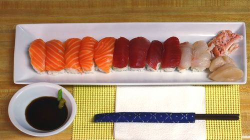 Close-up of breakfast served on table