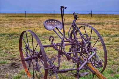 Bicycle wheel on field