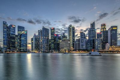 City skyline at dusk