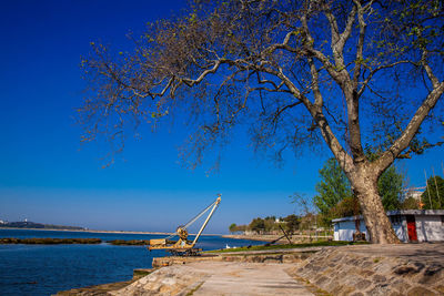 Promenade along the douro river banks near its mouth at porto city in a beautiful early spring day