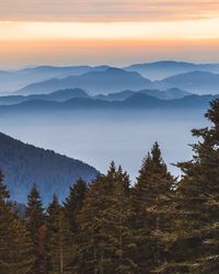 Scenic view of mountains against sky during sunset