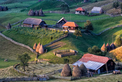 Panoramic view of houses in farm