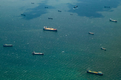 Ships waiting to enter tanjung priok port, jakarta.