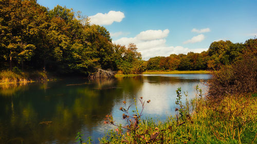 Scenic view of lake against sky