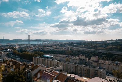 High angle view of townscape against sky