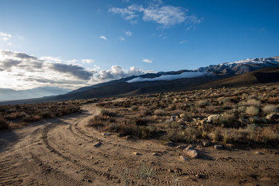 Dirt road in the desert eastern sierra nevada mountains of california usa