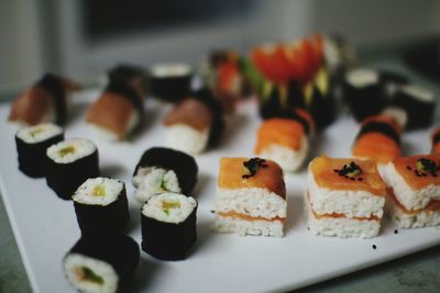 Close-up of sushi in plate